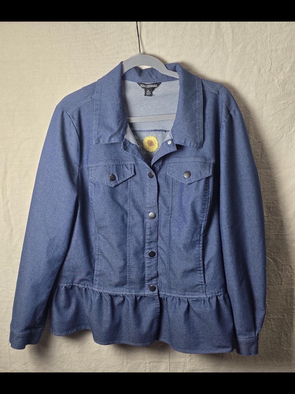 Nina Leonard Blue Denim Peplum Jacket